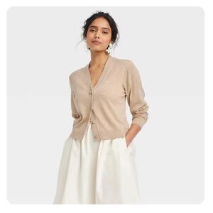 A New Day Women's Lightweight V-neck Cardigan Sweater in Camel size Small